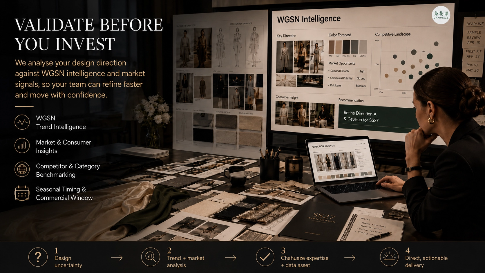 A realistic fashion product-development review using trend and market intelligence to validate a seasonal design direction before investment